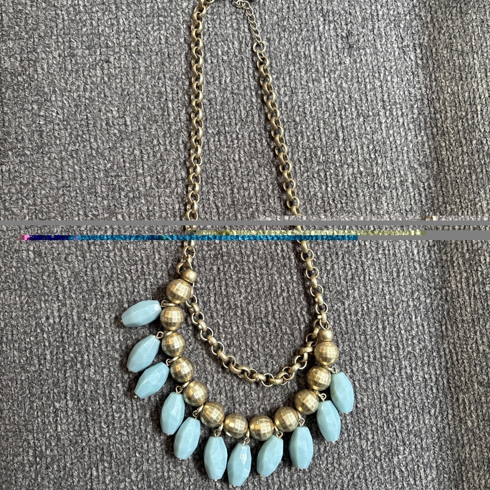 LIA SOPHIA Goldtone w Blue Faceted Thermoset Dangles Necklace CLASSY